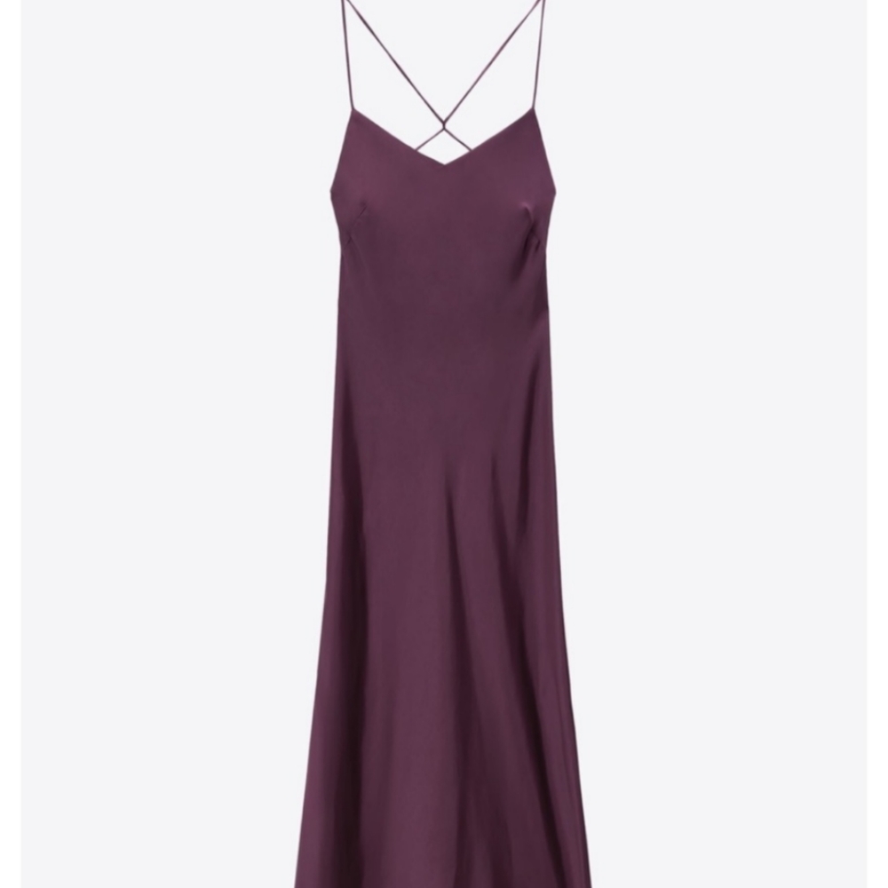 NWT Zara Slip Dress Satin Maxi Open Back | Purple